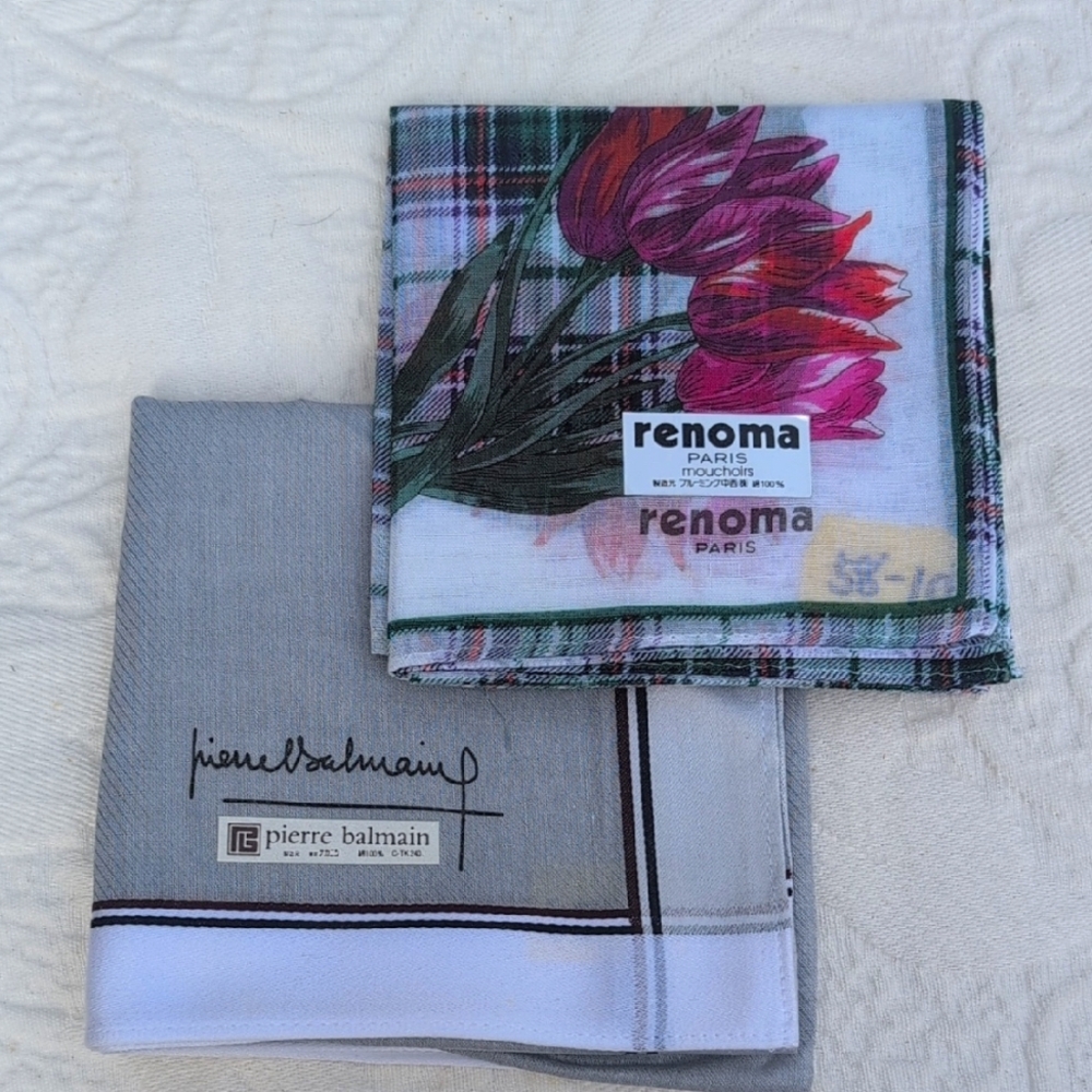 Pierre‎ Balmain Gray and Renoma Floral Handkerchief Set